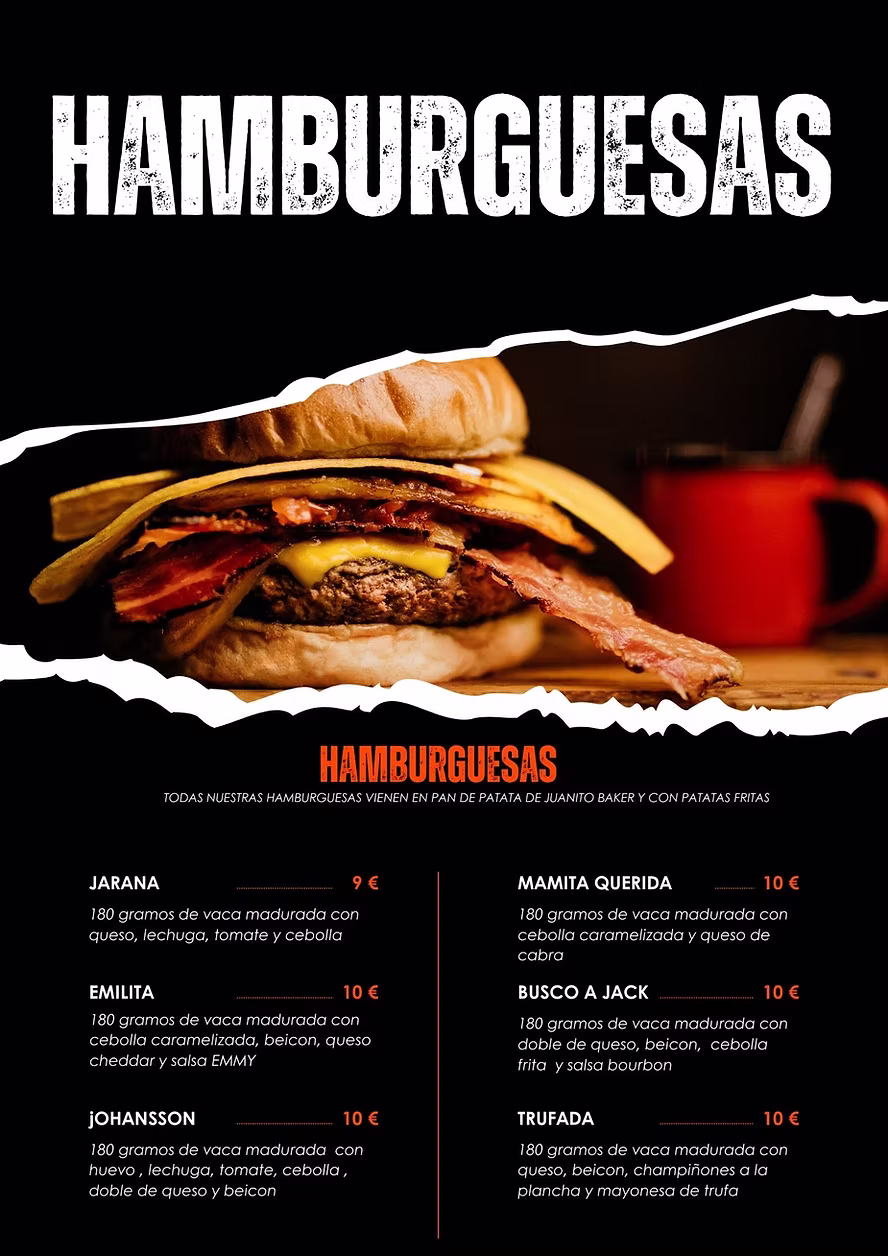Carta de bocadillos, guitarras y paninis de La Jarana Bar